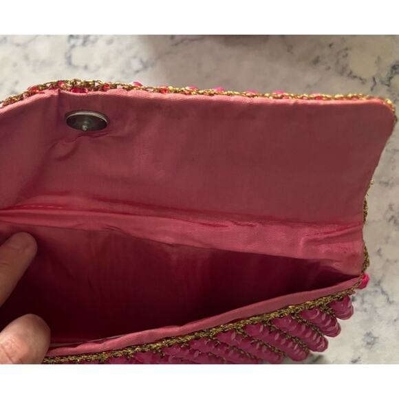 Vintage Pink Beaded Clutch Barbie core Made In Italy - Picture 4 of 7